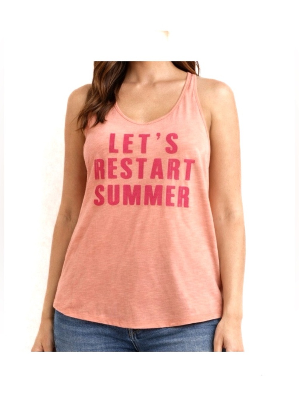 Xhilaration Peach Pink “Let’s Restart Summer” Graphic Tank Top Size Large Beach